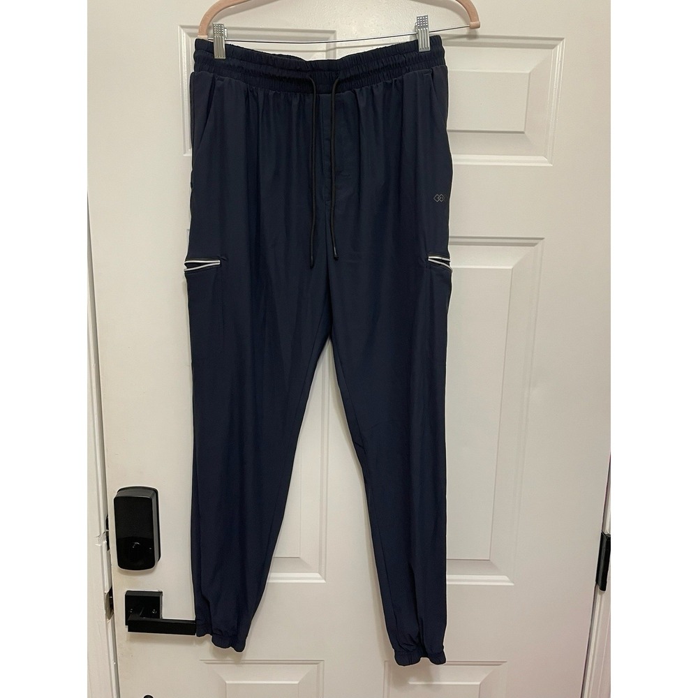LEG3ND Pants Mens L Navy Blue‎ Jogger Elastic Waist Zip Pockets Stretch Athletic